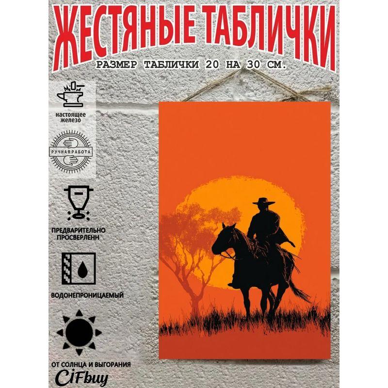 Cowboy on Horse Metal Tin Sign 20x30cm Rustic Wall Decor