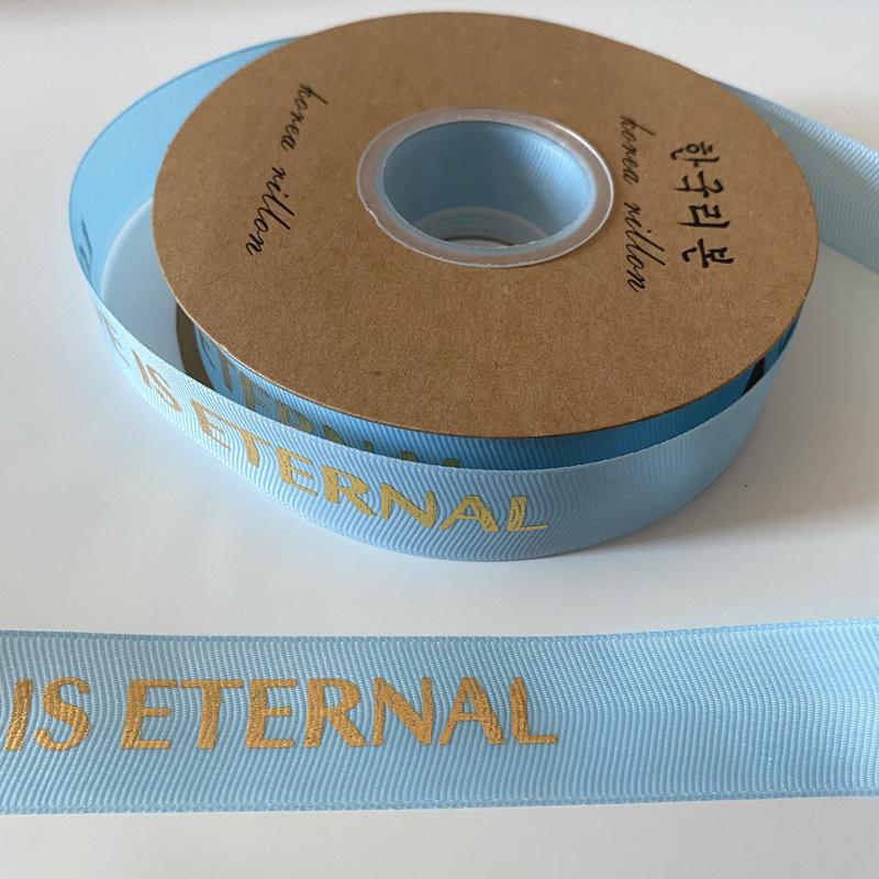 1CM Ribbed Silk Satin Ribbon with Hot Stamped English Letters for Cake Decoration and DIY Craft Gifts