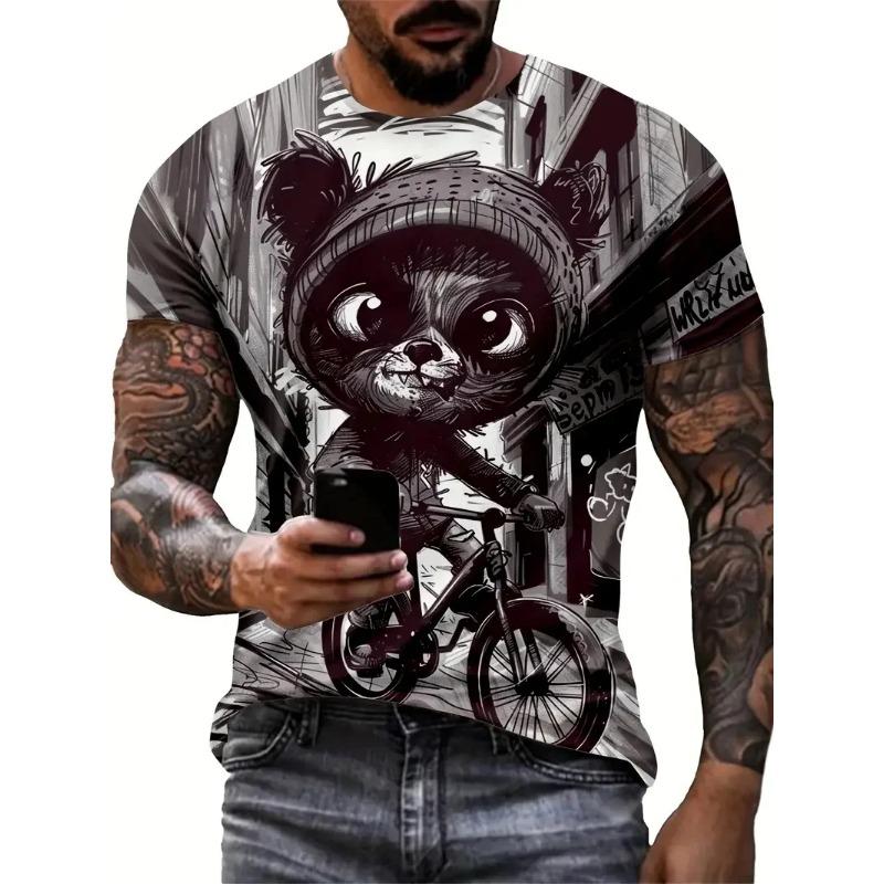 Summer Round Neck 3D Funny Animal Pattern Print Top Fashionable Casual Short Sleeved Men's T-shirts
