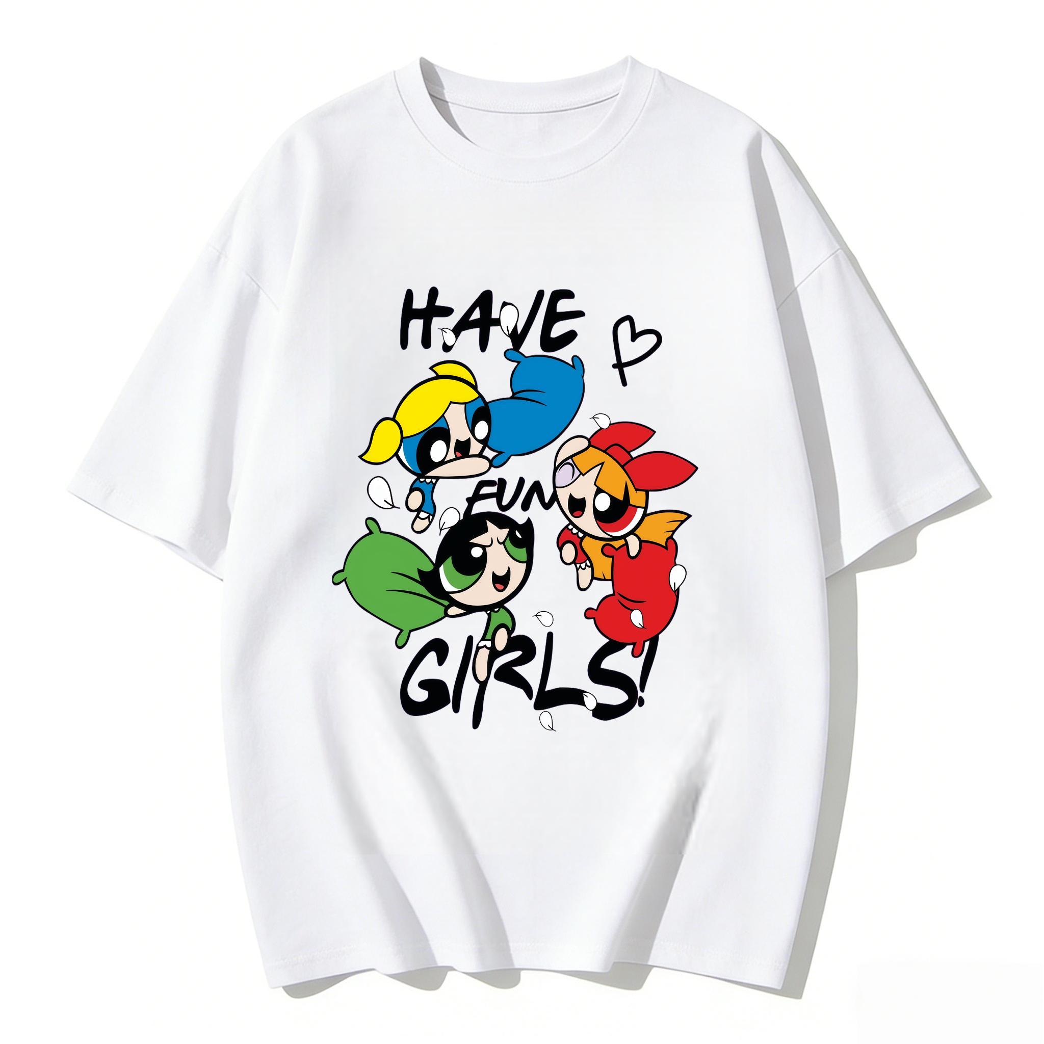 

2026 Summer Cute Powerpuff Girls Family Matching T Shirts Cartoon Print Cotton Tees Casual Short Sleeve Tops for Kids and Adults 4XL
