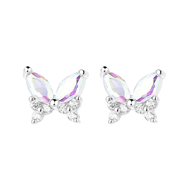 Stud Earrings Female Color Zircon Butterfly Earrings Little Fairy Temperament Trend Foreign Gas Earrings