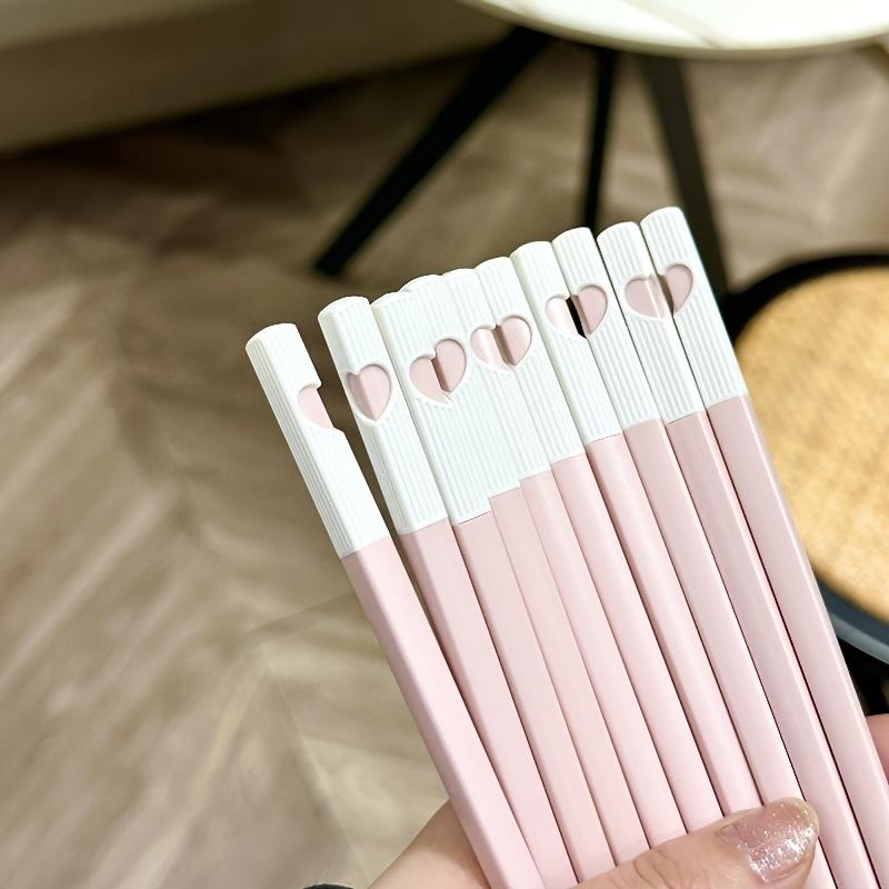 New Style 10-Pair Pack Pink Girly Heart-Themed Alloy Chopsticks, Food-Grade Reusable Plastic Chop Sticks Tableware for Home and Party Use