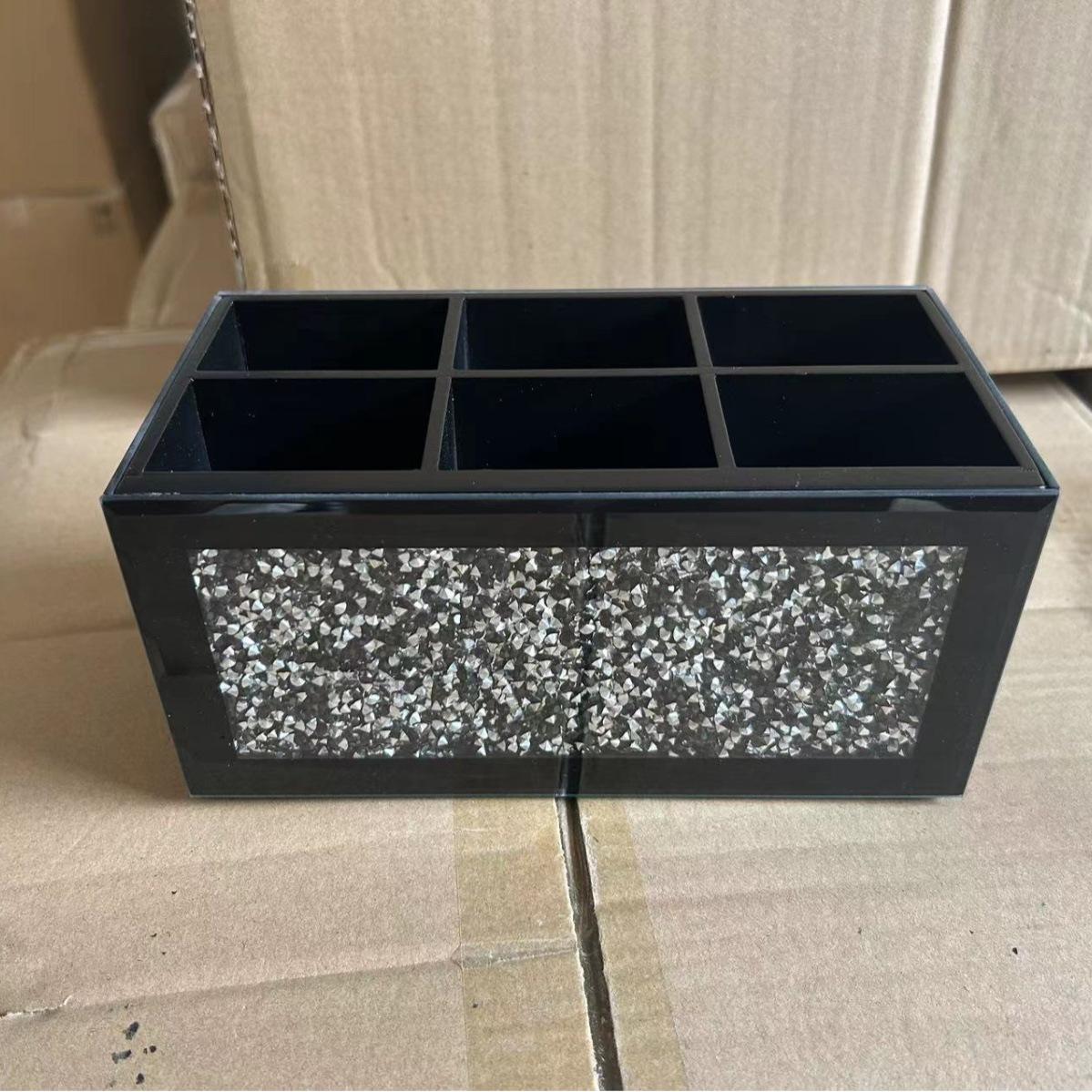 

Modern Rhinestone Remote Control Holder Silver Crystal Desk Caddy Multi-Grid Storage Box for TV Controller Pen Stationary Decor 6 grids чёрный