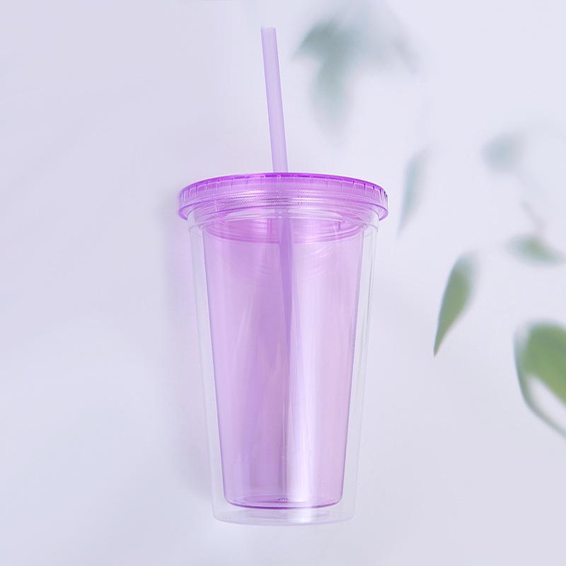 

Пластиковый стакан с двойными стенками и блестящей вставкой, 16 унций, с крышкой и соломинкой 350-650ml