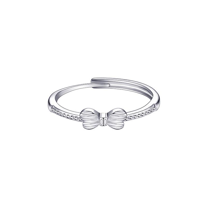 925 Sterling Silver Jewelry Simple Bowknot Open Finger Rings for Women Wedding Party Jewelry for Girls Friend Gift