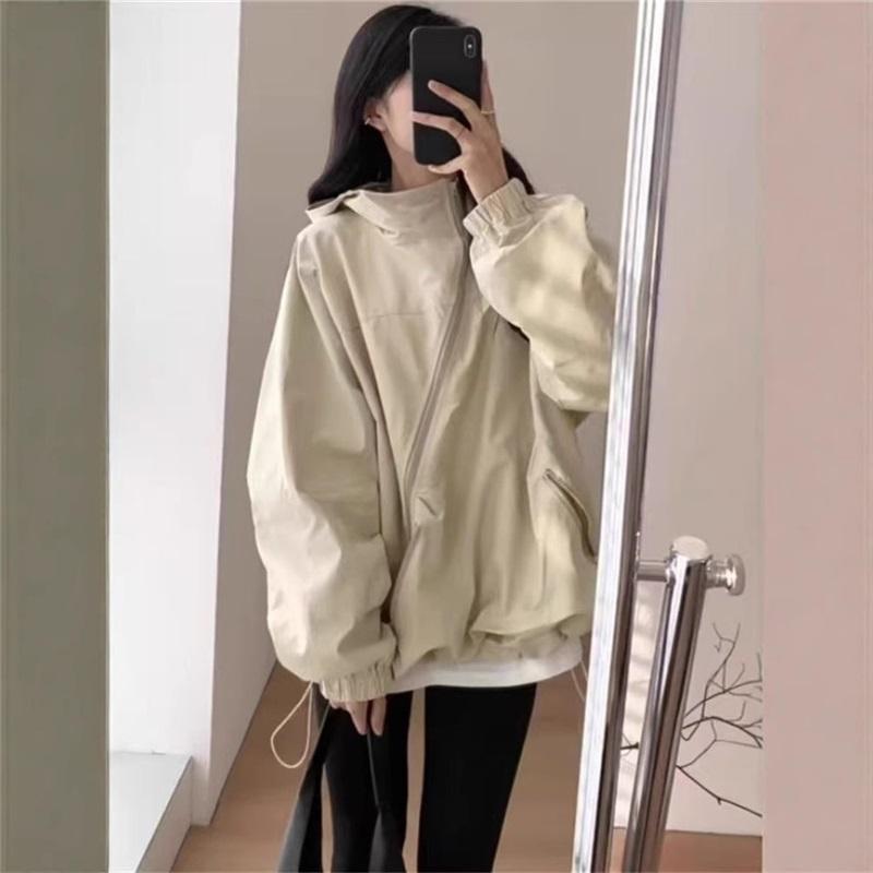 Women's Oversized Windbreaker Jacket Loose Fit Casual Zip Up Outerwear