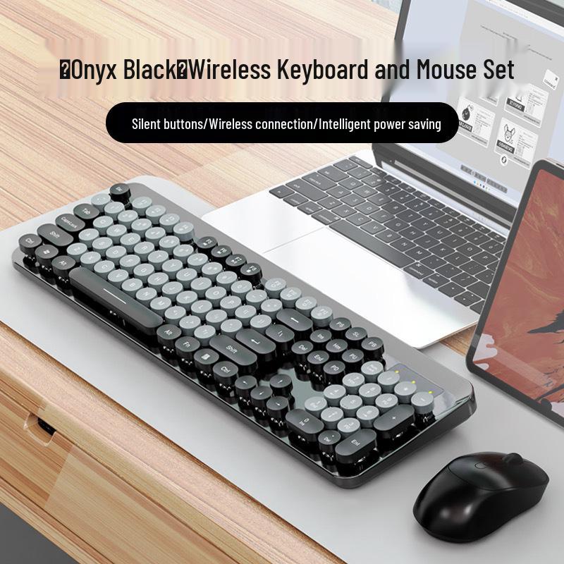 K73 Punk Retro Wireless Keyboard & Mouse Set - Colorful, Quiet, Round Keys for Girls' Office