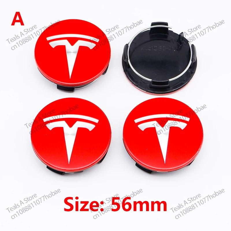 Car Sticker Tesla 56mm 4pcs Applicable to Tesla original wheel hub cover Model3 Model Y Model S X wheel hub tire center cover lo