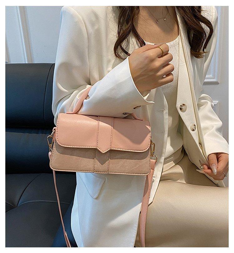 Olive Green PU Leather Patchwork Handbag For Women Flip Cover Crossbody Bag With Top Handle Casual Daily Shoulder Bag
