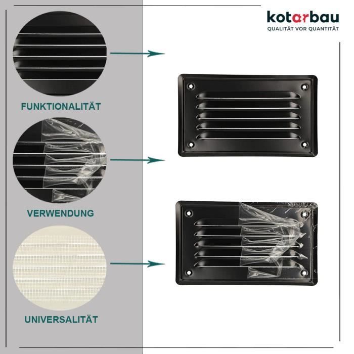 Grille d'aération - KOTARBAU - 165x100 mm - Laquée noire - Moustiquaire - Résistante à la corrosion