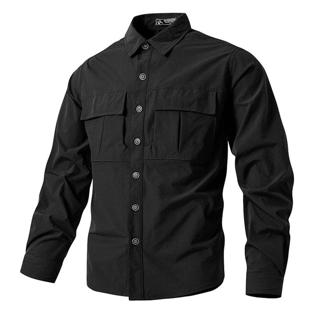 Men's Long Sleeve  Shirt Multi Pockets Casual Breathable Work Fishing Clothes Outdoor Sports Dry Hiking Shirt