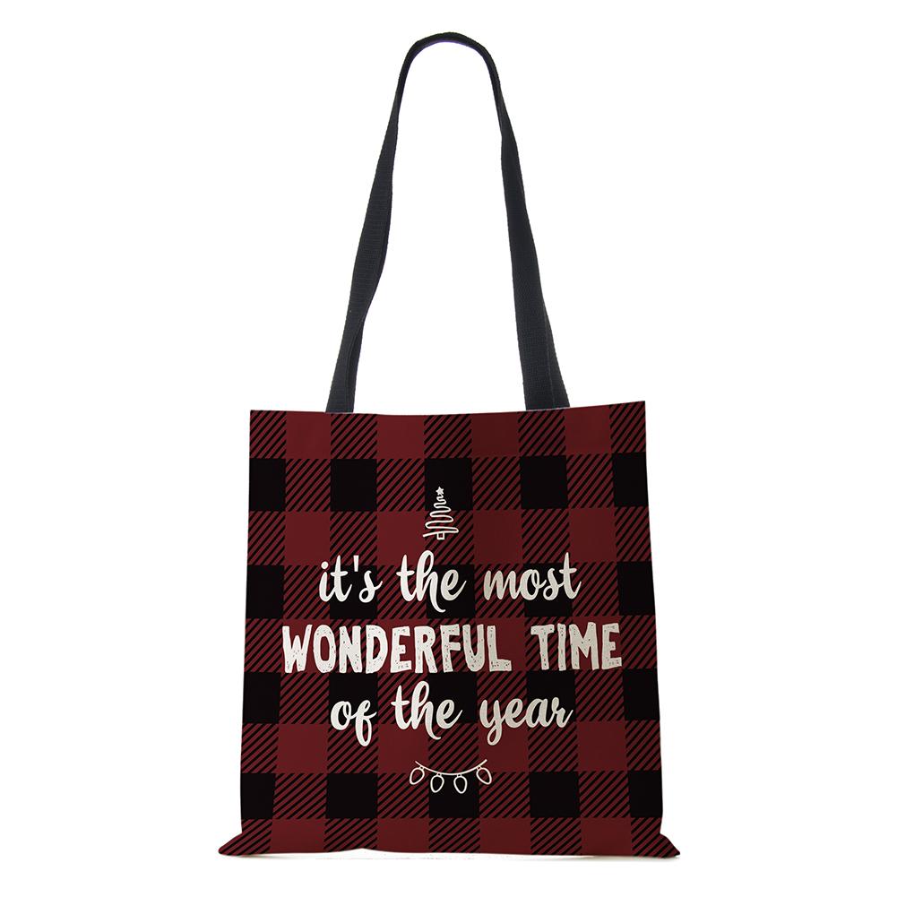 Christmas Harajuku Canvas Shopper Bag Merry Christmas Tree Reusable Travel Shoulder Bag Large Capacity Folding Storage Tote Hand KTB