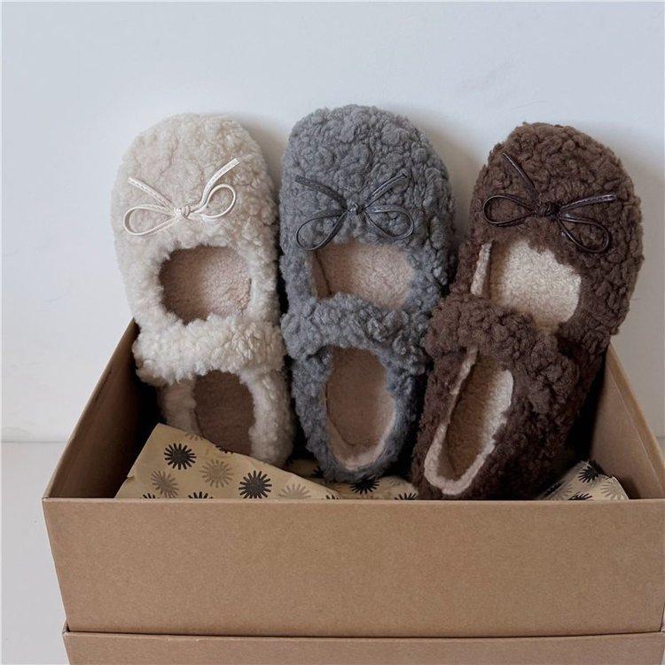 French velvet thick-soled Mary Jane fluffy shoes for winter wear with skirts, thickened thermal cotton shoes