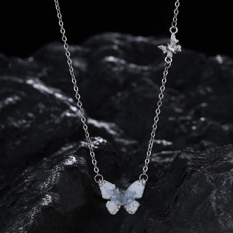 Blue Butterfly Ice Necklace: Sweet, Cool, Clear Clavicle Chain for Women - Light Luxury, High-End Summer Fashion Accessory