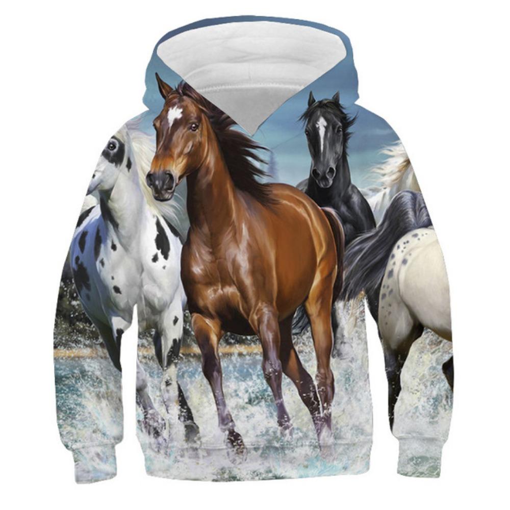 Kids Clothes Boy Hoodies Long Sleeve Creative 3D Horse Print Children Spring Fall Clothes Casual Stylish Outdoor Boy Clothes Top
