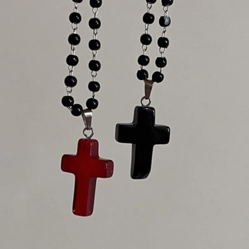 Gothic Crucifix Necklace Retro Choker Religious Clavicle Chain Cross Pendant Jewelry Stylish Pearl Beaded Ornaments