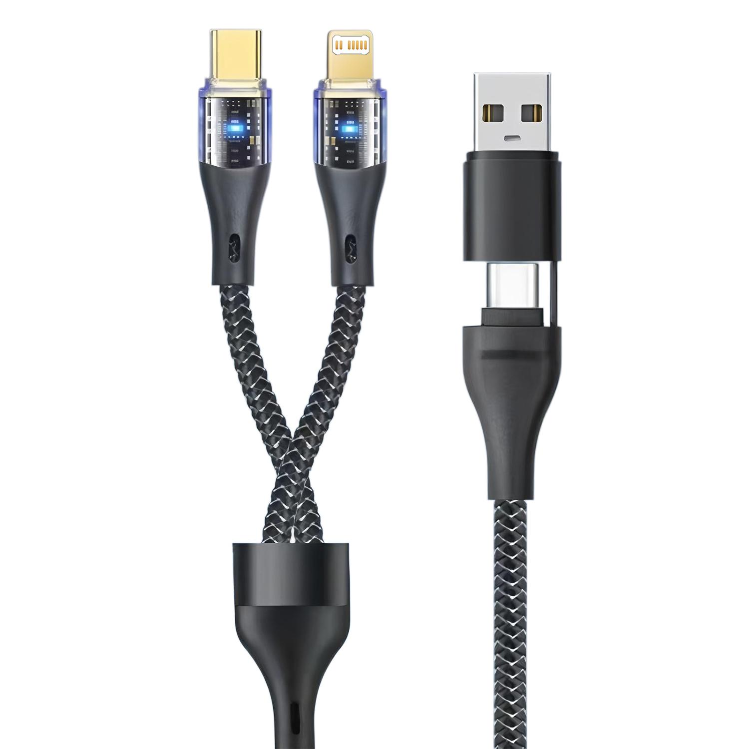 

240W 2 in 2 Multi-function Mobile Phone Data Cable PD Fast Charge Cable Charger 4 in 1 for Samsung Huawei Xiaomi iPhone PD Cable чёрный