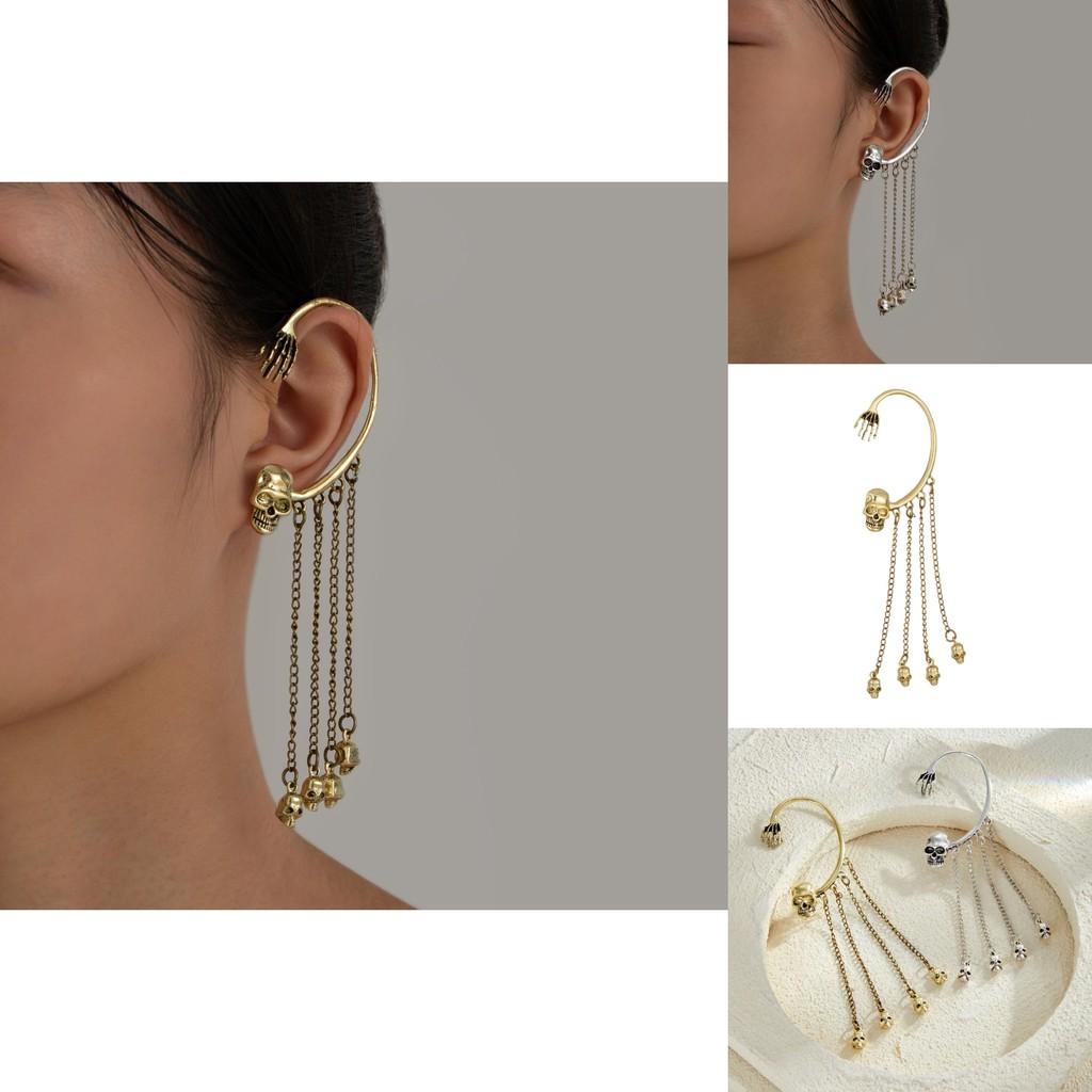 Artistic Alloy Skull Head Earrings With Luxurious Long Tassels Perfect For Unique Fashion Statements