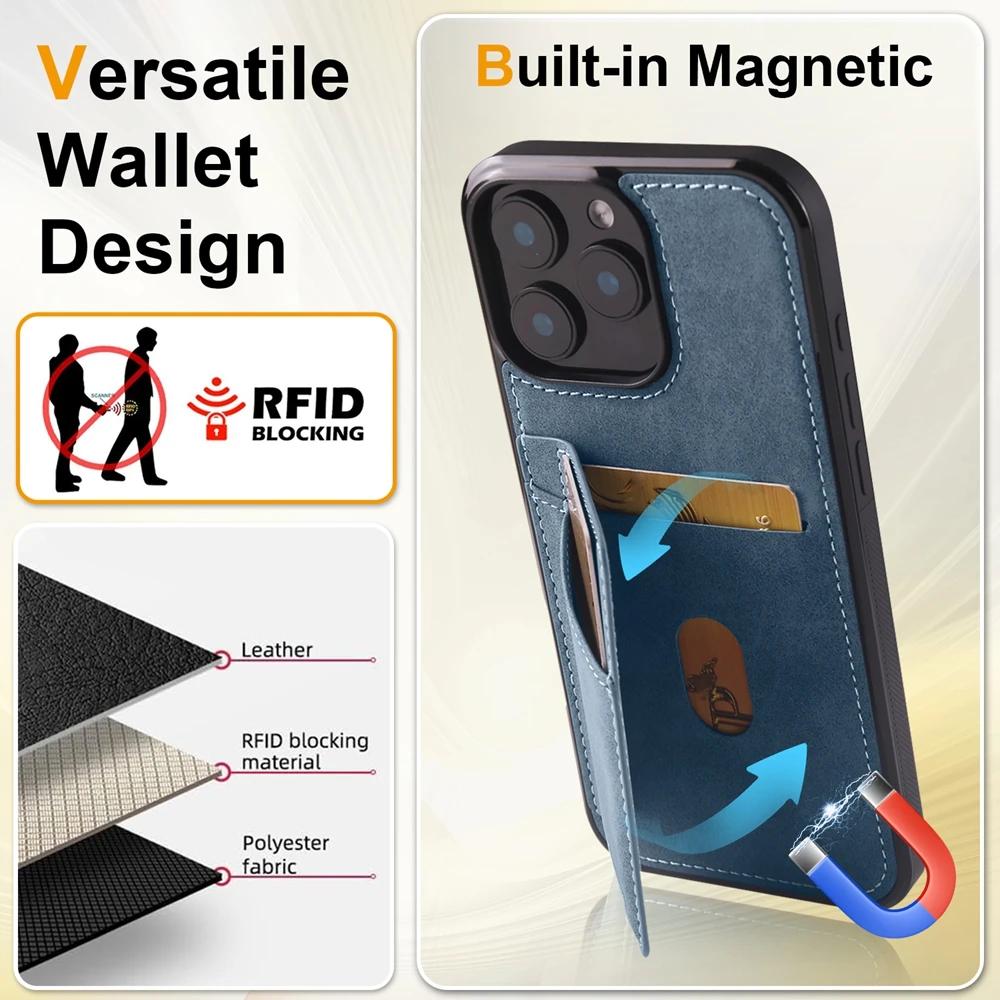 Leather Case For Iphone 17 Air 16 16e Promax 15 Pro 14 Plus 13 Mini 12 11 Iphone17 Kickstand Card SLots Cards Holder Phone Cover