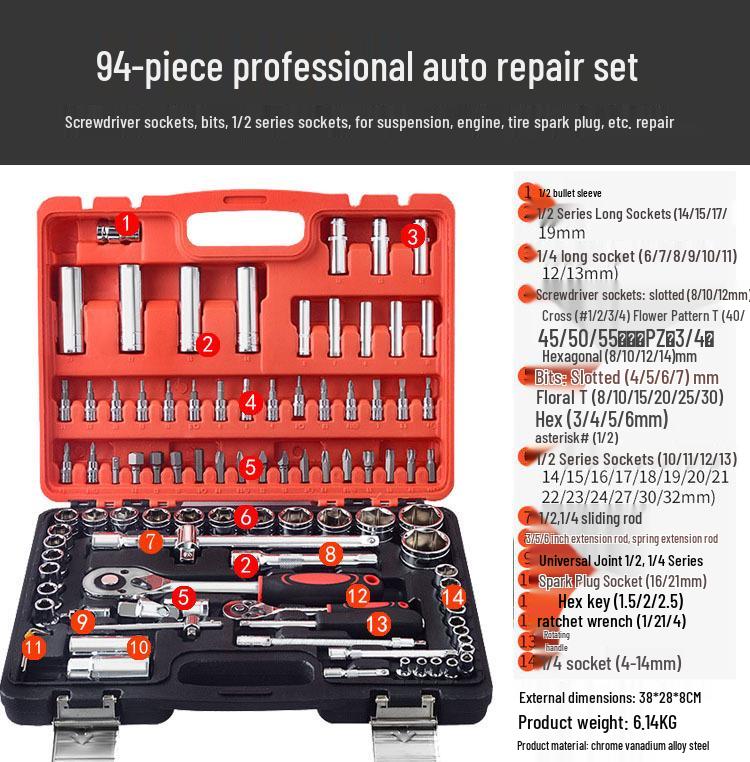 46-Piece Ratchet Wrench & Socket Set: Complete Auto Repair Tool Kit