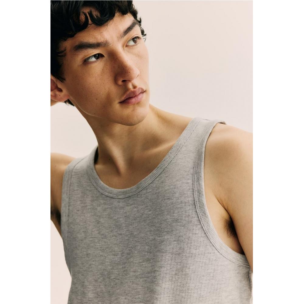 H M sliM Fit Ribbed Sleeveless Top Grey Melange