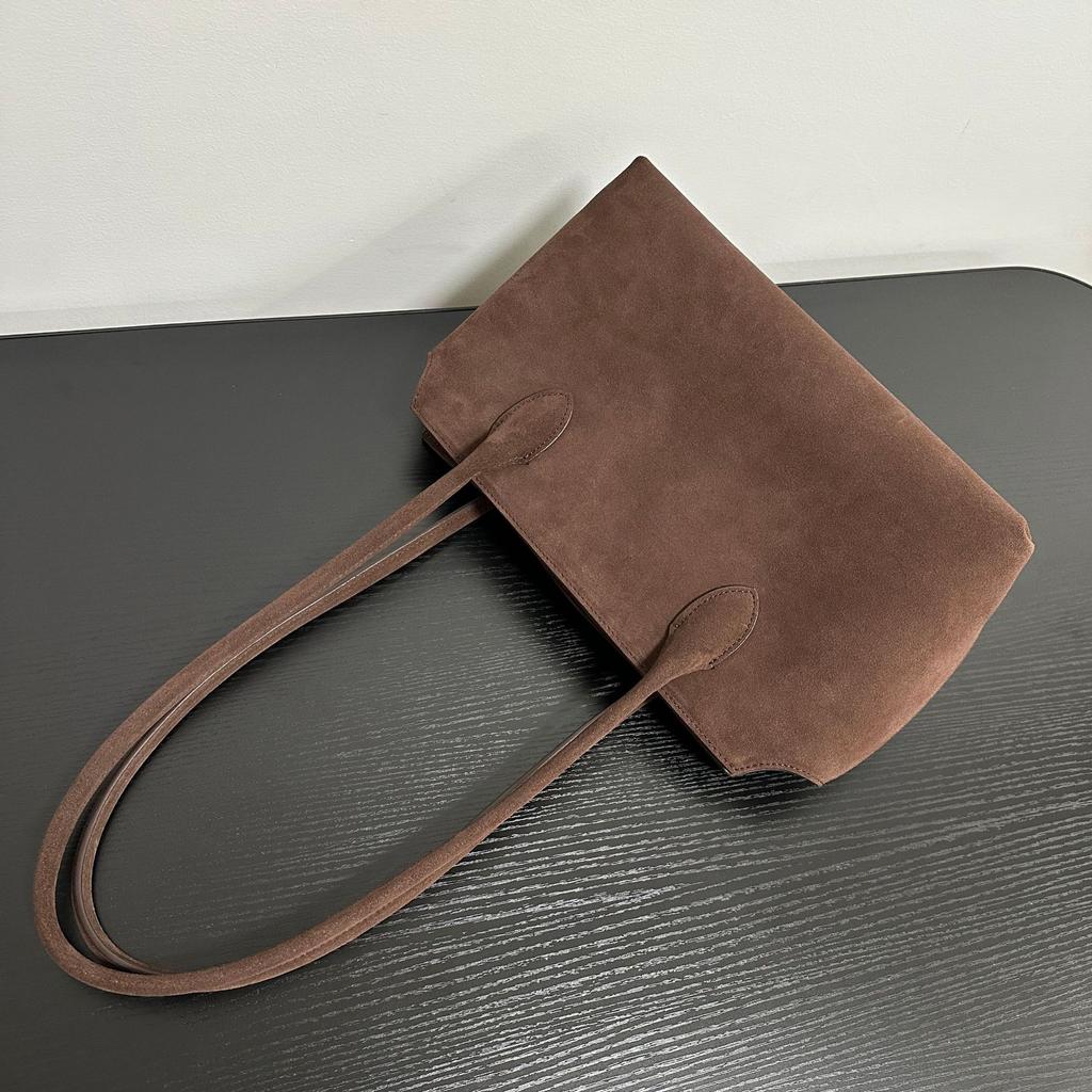 2025 New light luxury minimalist tote bag coffee retro suede commuter versatile shoulder underarm bag handbag women
