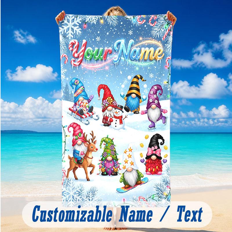 Christmas Theme Beach Towel Personalized Custom Name & Text Soft Quick Dry Beach Towel for Swimming Travel