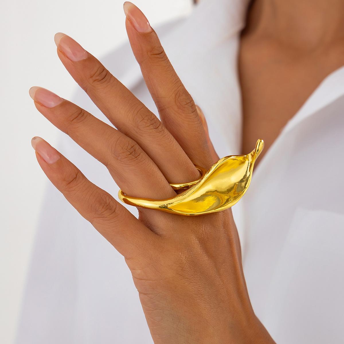 

Преувеличенное кольцо с открывающимся листом из сплава, ретро высококлассное трехмерное кольцо для сустава указательного пальца, украшение для женщин