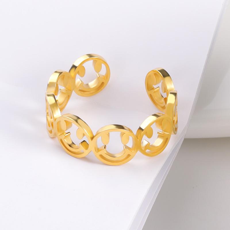 

Пара колец со смайликами для женщин из нержавеющей стали с изображением счастливого лица, золотого цвета, регулируемое открытое улыбающееся кольцо для лучшего друга, подарок, ювелирные изделия