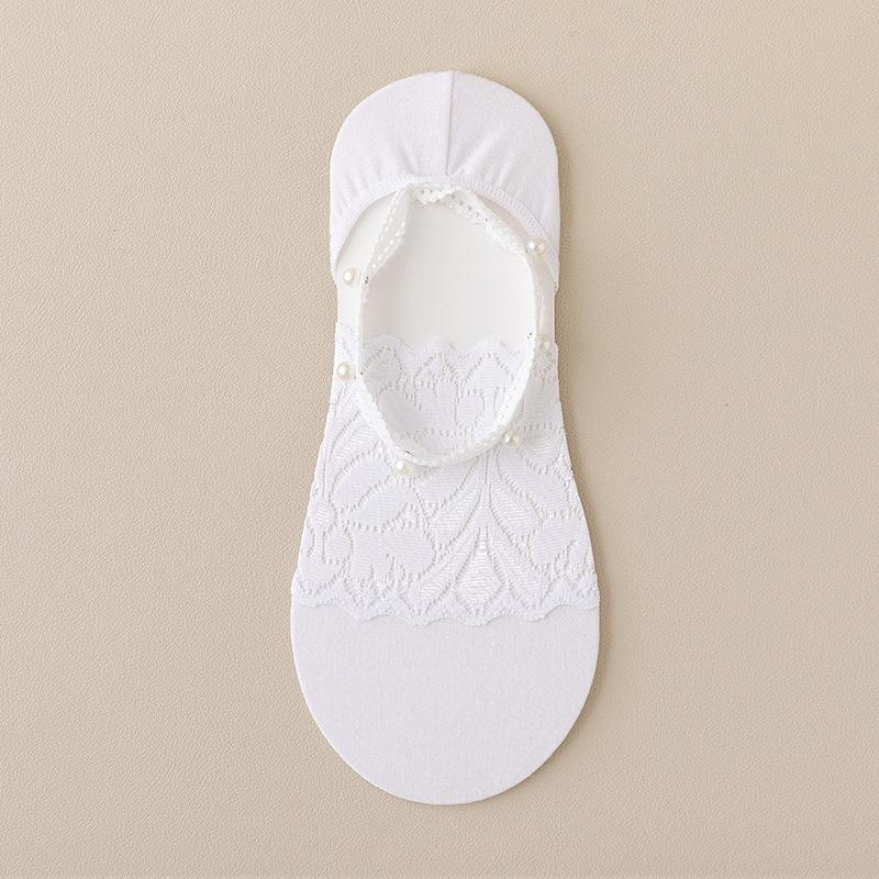 Female Spring and Summer Thin Lace Pearl Shallow Mouth Anti Slip Anti Take Off with Mesh Invisible Halter Boat Socks