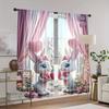 Cute Pink Bunny Cartoon Curtains Rabbit Window Drapes Aesthetic Sheer Panels for Girl Nursery Room Bedroom Romantic Spring Home