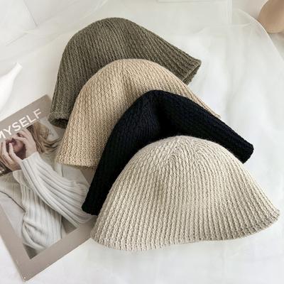 Chapéu de lã simples feminino novo versátil temperamento quente chapéu de bacia outono cúpula chapéu de balde de tricô