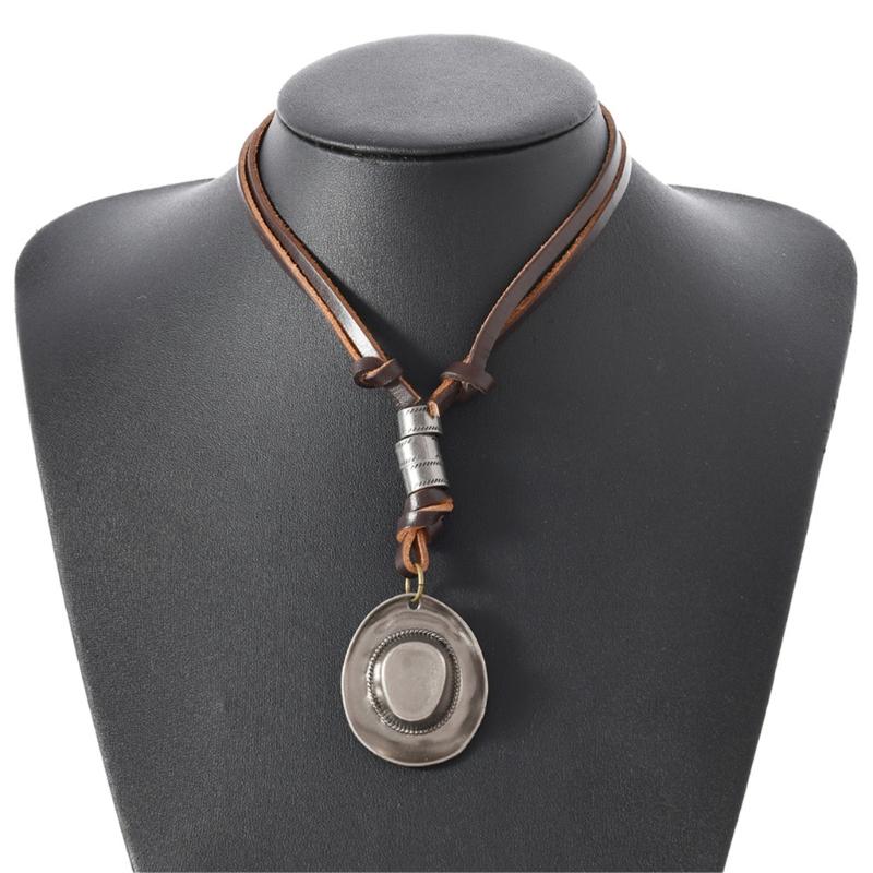 Retro Zinc Alloy Necklace Lightweight Brown Leather Neckchain Jewelry For Everyday Wear And Stylish Occasion