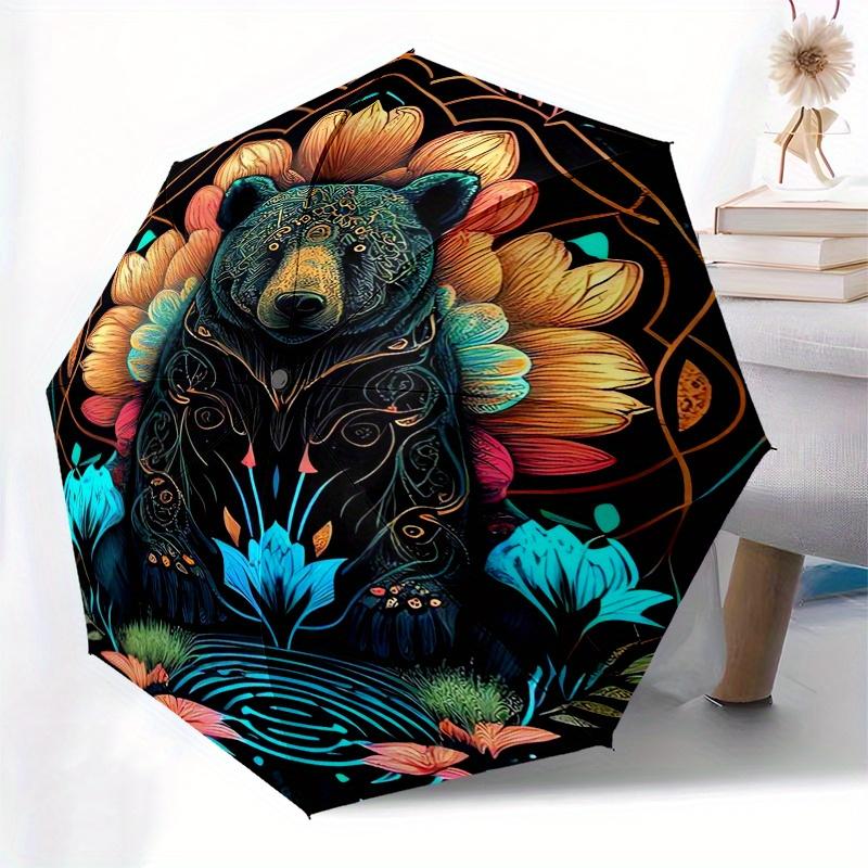 Colorful Bear Mandala Wall Art DecorUmbrella, Portable 3-Fold Compact Umbrella for Men & Women Gift