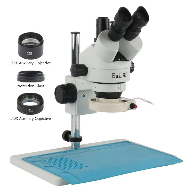 Set Microscop Stereo Trinocular Parfocal cu Zoom 7X ~ 45X, Lentilă Barlow 0.5X 1X 2X, Stativ Universal Pentru Laborator, Reparare PCB