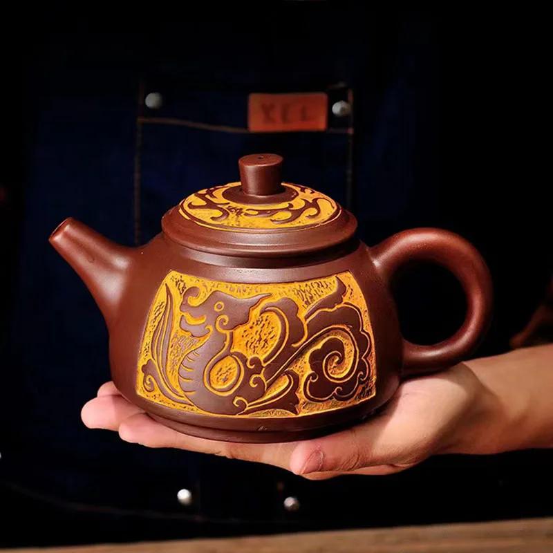 Yixing-Handmade Raw Ore Household Teapot, Large Capacity Tea Making Device, Ceramic Purple Sand, Kung Fu Tea Set, Mainland China