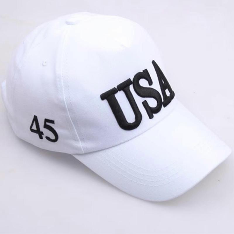 Unisex Outdoor President 2020 Campaign Baseball Cap USA 45 American Flag 3D Embroidered Adjustable for Snapback Trucker  White