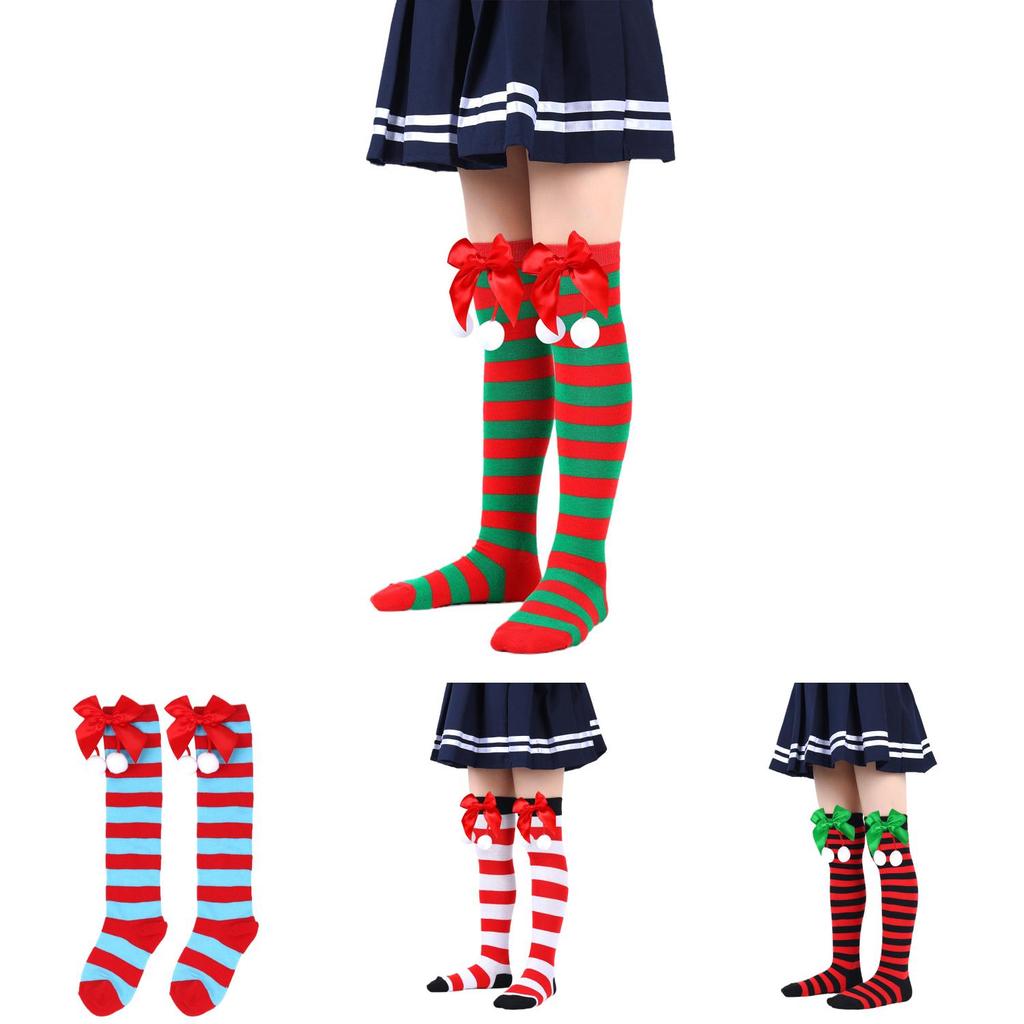 Cute Butterfly Bow Christmas Socks For Girls Long Tube Polyester Fabric