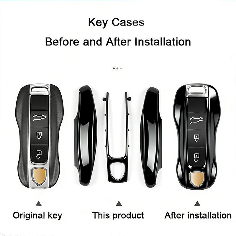 Original Car Paint Surface Piano Black Car Key Shell For Porsche Panamera Cayenne 911 Macan 718 Key Cover Fob Holder Accessories