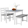 Seating Group, 4-Piece Dining Table Set, 1 Table, 1 Bench, 2 Chairs, Grey + White