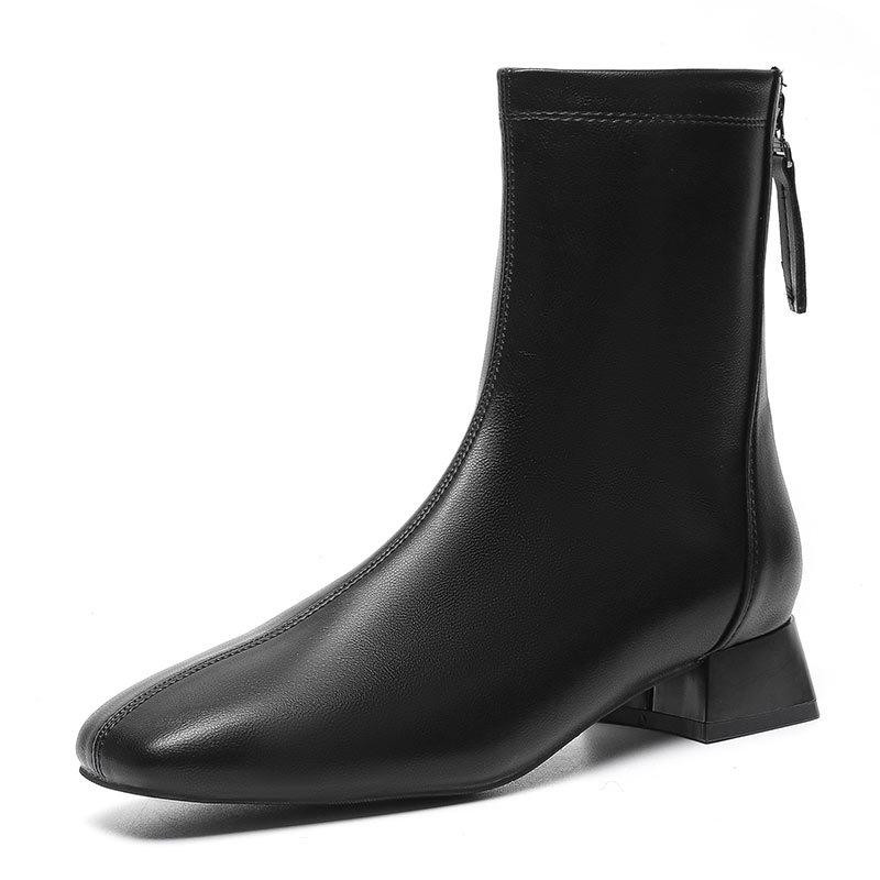 French small short boots women's spring and autumn single boots 2024 new low-heeled medium boots temperament square head thick heel thin boots