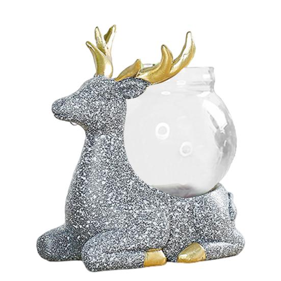 Tierfigur mit Vase, Teetisch, Mini-Blumenvase, Keramik, Hirsch und Katze mit Hydrokultur-Pflanzgefäß aus Glas für Zuhause, Schlafzimmer, Wohnzimmer, Dekoration