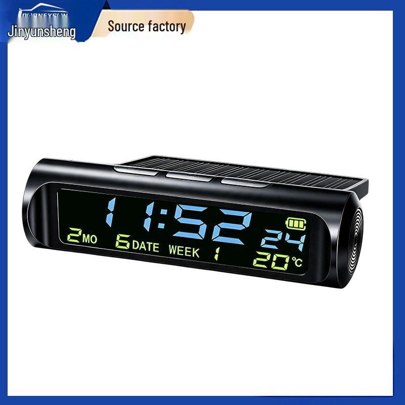 Car Solar Clock with Anti-Drowsiness Alarm, Voice Reminder, Thermometer, and Intelligent LED Lighting