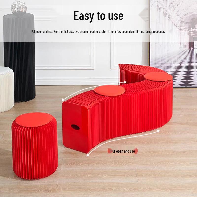 Folding Telescopic Accordion Paper Stool with Leather Cushion