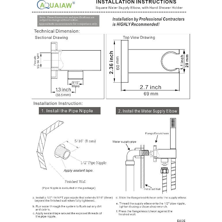 Aquaiaw Wall Supply Elbow with Flange, Solid Brass, Electroplate Matte Black. The product in review photos is NOT Aquaiaw Wall Union. Aquaiaw wall