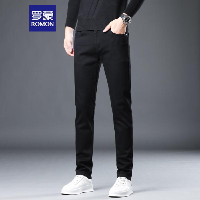 ROMON Men's Business Casual Straight Leg Elastic Jeans 08KZ