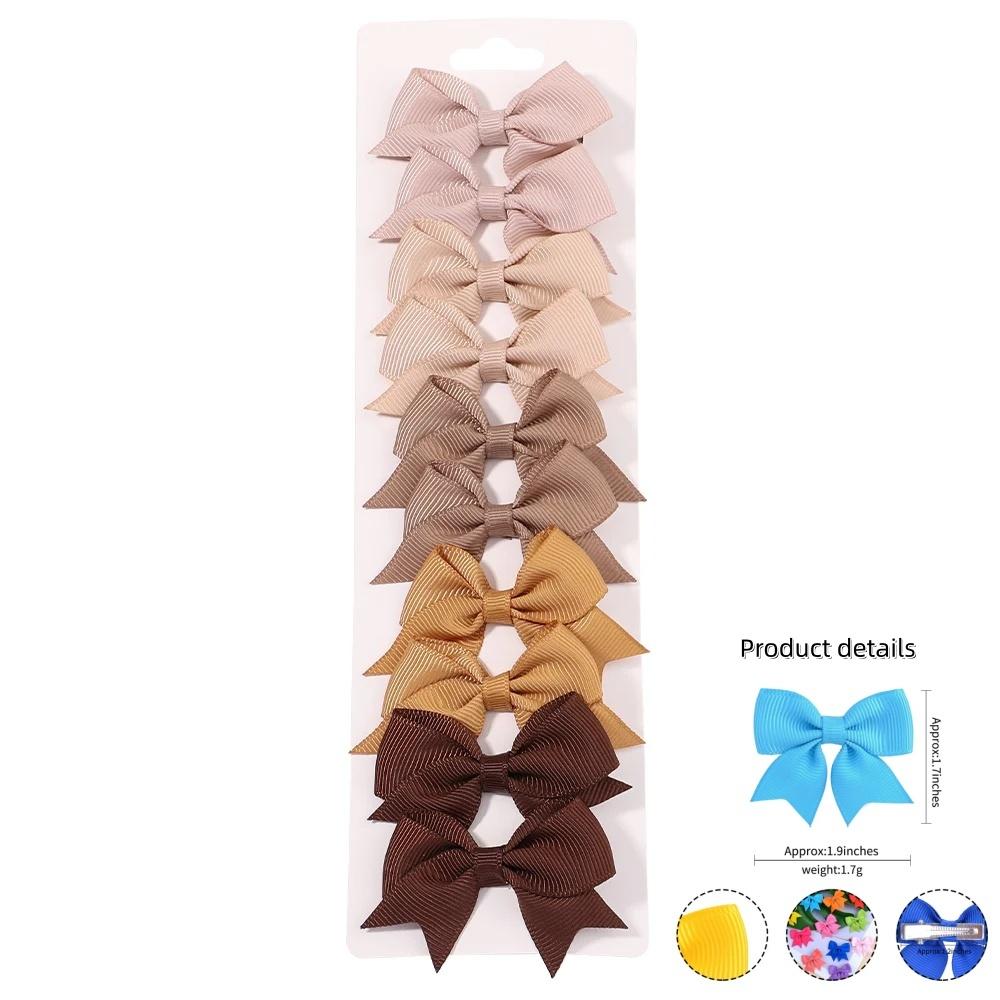 10Pcs/Set Solid Kids Bows Hair Clips for Baby Girls Handmade Ribbon Bowknot Hairpin Barrettes Daily Hair Accessories