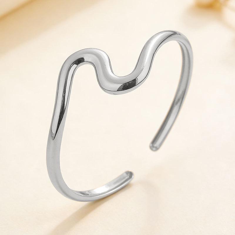 Geometric Wave Open Cuff Bracelet with Smooth Metal Finish - Irregular Fashion Style