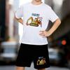 Boys 2 Piece Cartoon Excavator Print Outfit, Short Sleeve T-Shirt and Shorts Set for Kids Age 5-14,Black and White Sporty Casual Summer Clothes