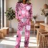 Women's Casual Pajama Set with Round Neck Long Sleeve and Drawstring Wide Leg Pants